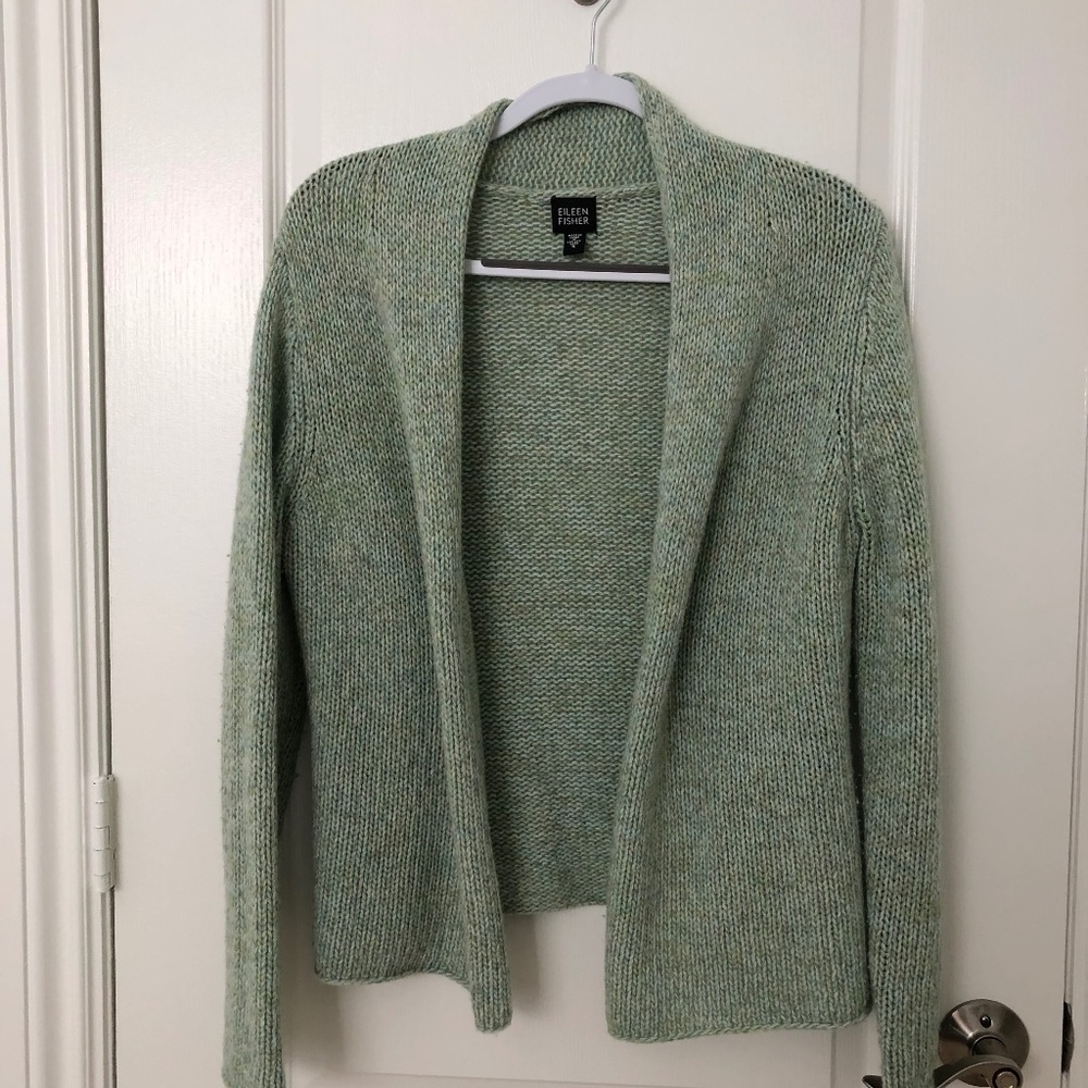 EILEEN FISHER Wool & Cashmere CARDIGAN Green size S fits Small - Large